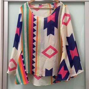 Colorful blouse with bell sleeves